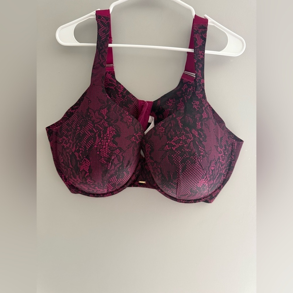 Cacique Womens Pink Lace Comfort Bliss Lightly Lined Full Coverage Bra SZ 46DDD